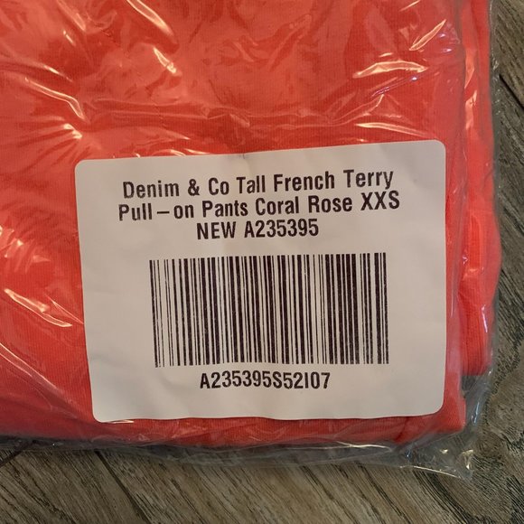NWT DENIM & CO. ACTIVE FRENCH TERRY PULL-ON PANTS CORAL ROSE XXS & XXS-TALL - Picture 8 of 9